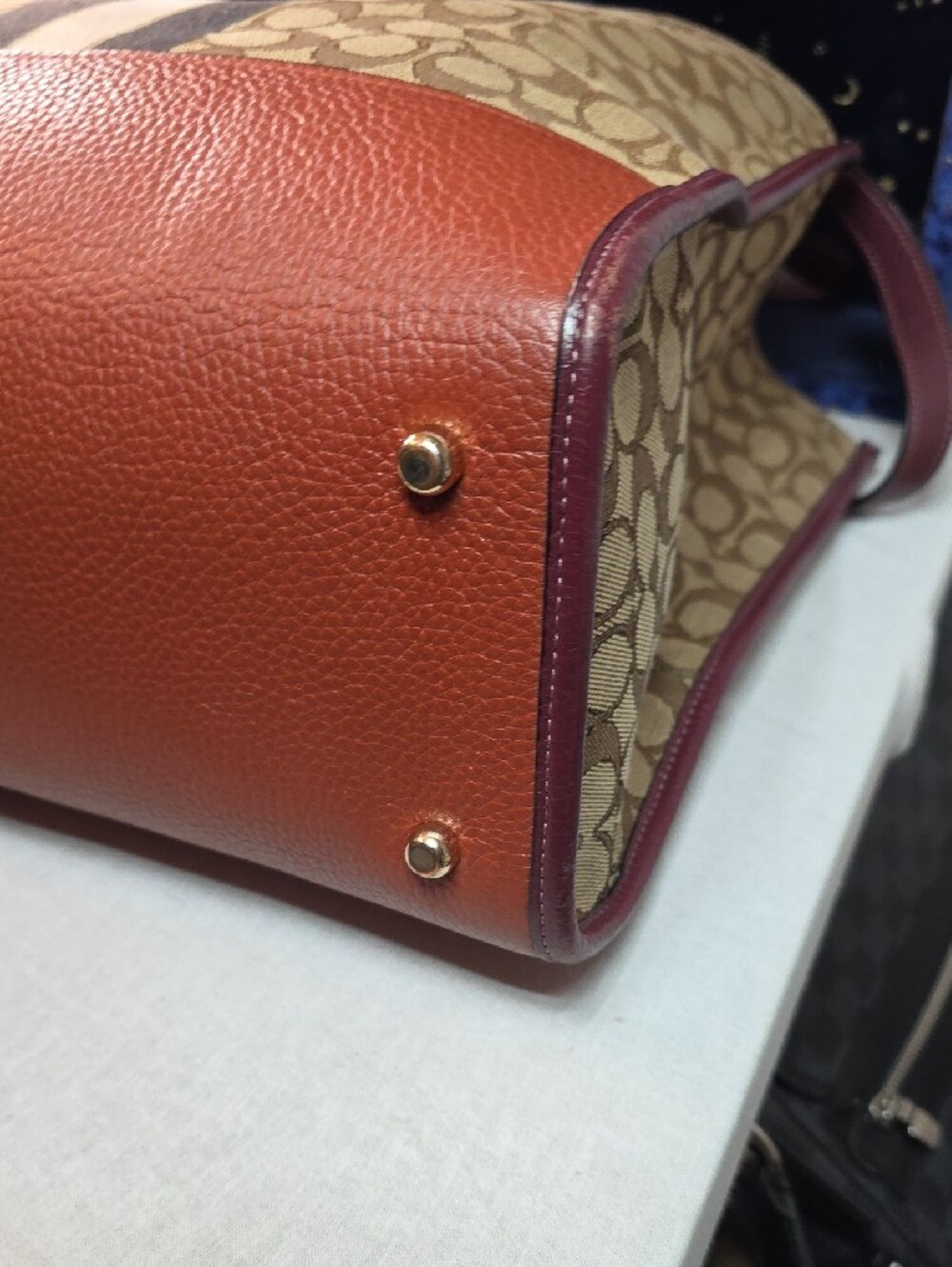 Coach Dempsey Signature Tote with Orange Medallion and Burgundy Trim - Picture 10 of 11